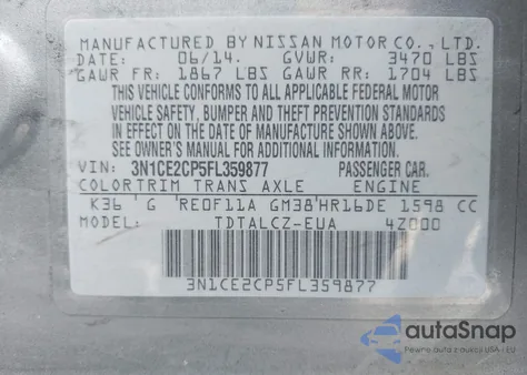 2015 Nissan Versa Note S Plus z USA, uszkodzony, nr VIN 3N1CE2CP5FL359877